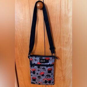 Gray and Red Crossbody Bag